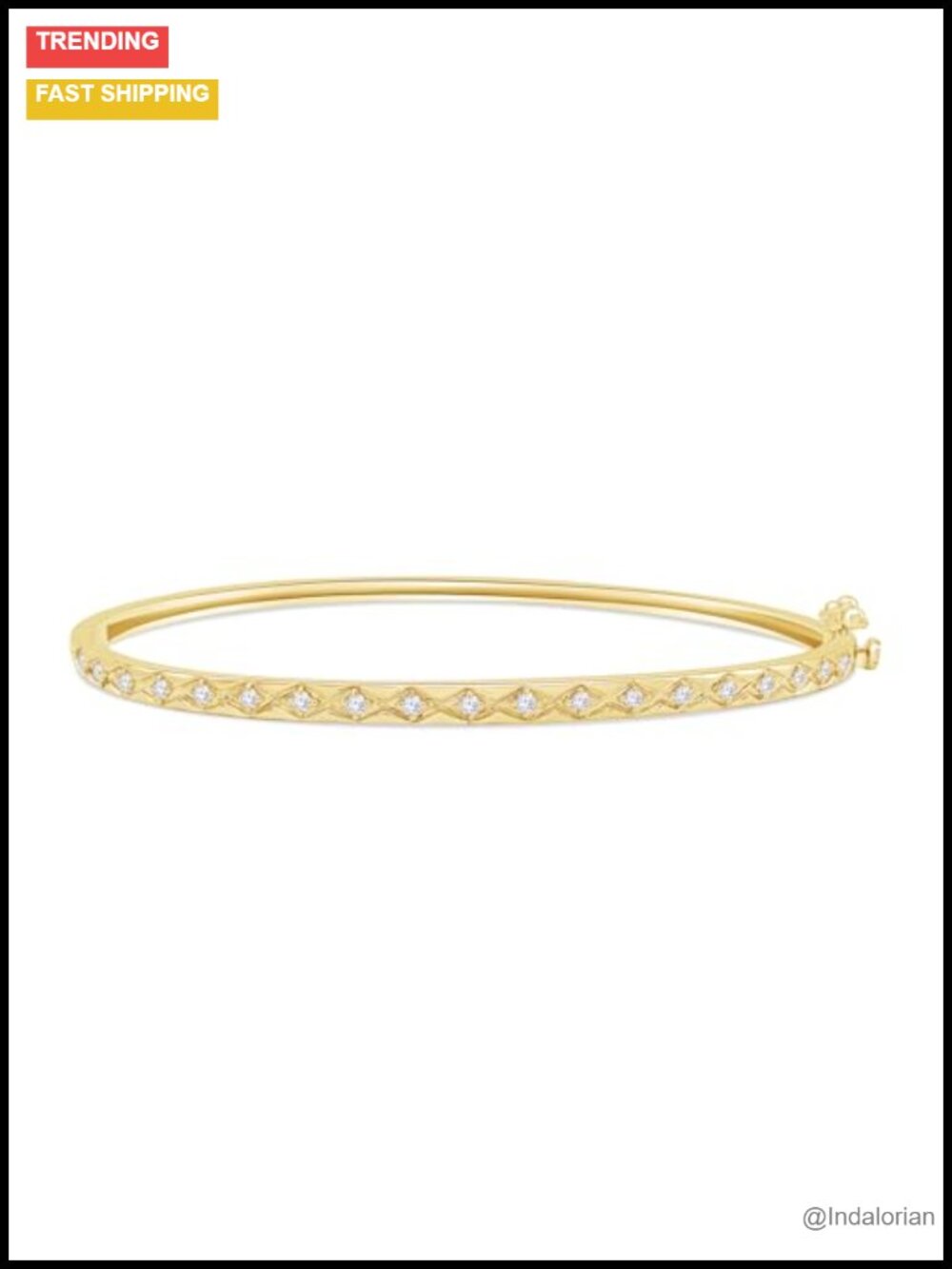 Moissanite Chevron Bangle Bracelet 14K Yellow Gold Plated Sterling Silver